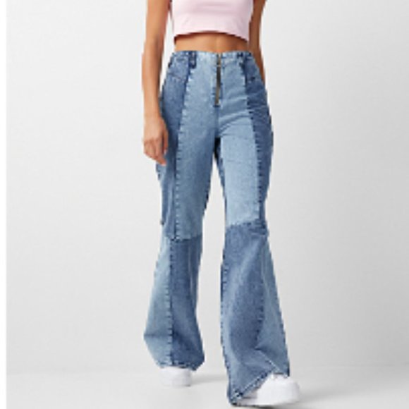 NEON & NYLON Zippered patchwork flared jean - Picture 1 of 7